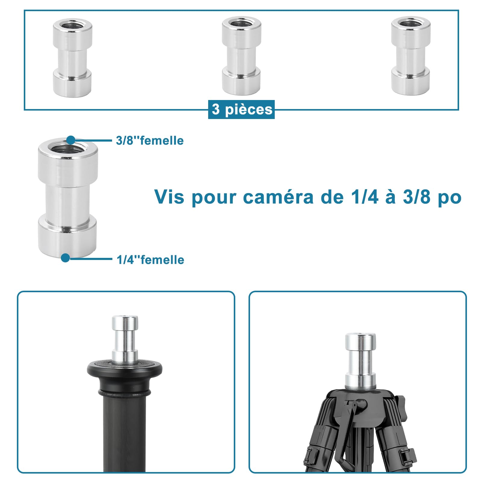 UTEBIT 22 PCS Vis Adaptateur Caméra 1/4" à 3/8" Adaptateur de Vis pour Trépied, Appareil Photo, Accessoires Trépieds et Monopods, Rotule, Flash, Plaque de Fixation Rapide