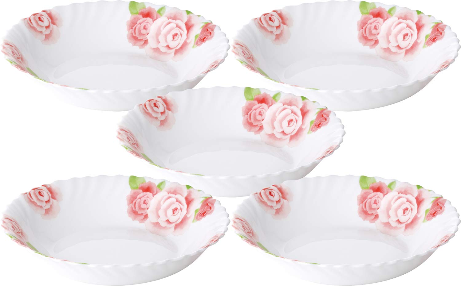 iwaki(イワキ) 耐熱ガラス 食器 耐熱皿 ファミエット ローズ柄 深皿 18cm ×5点セット 電子レンジ対応 B11364-RS