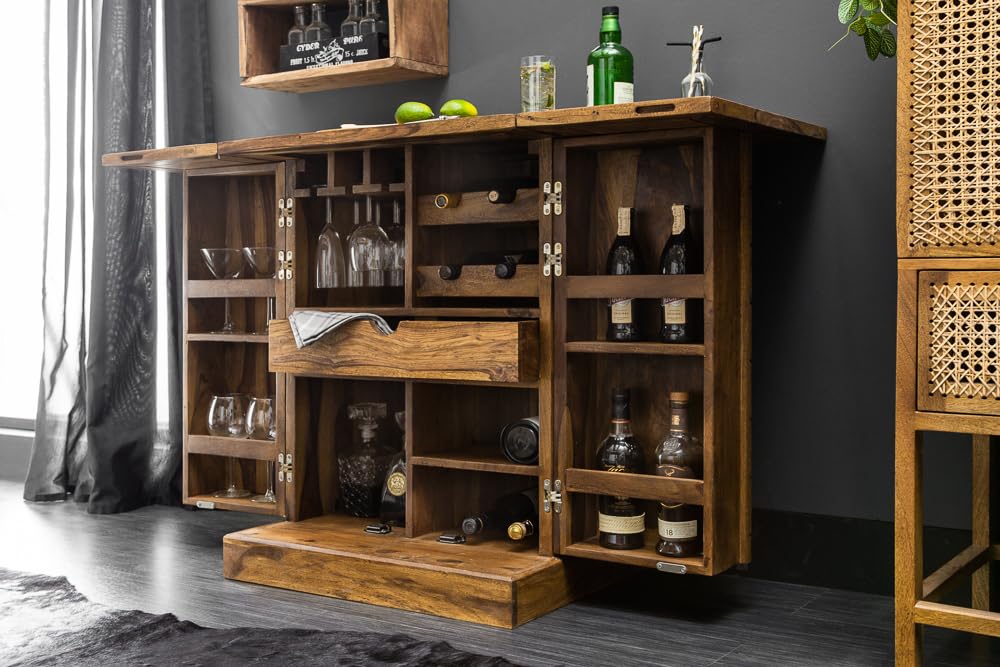 invicta INTERIOR riess-Ambiente.de Massiver Barschrank MOSAICO 130cm Sheesham Sheesham Holz Stone Finish 3D Effekt Hausbar Weinschrank