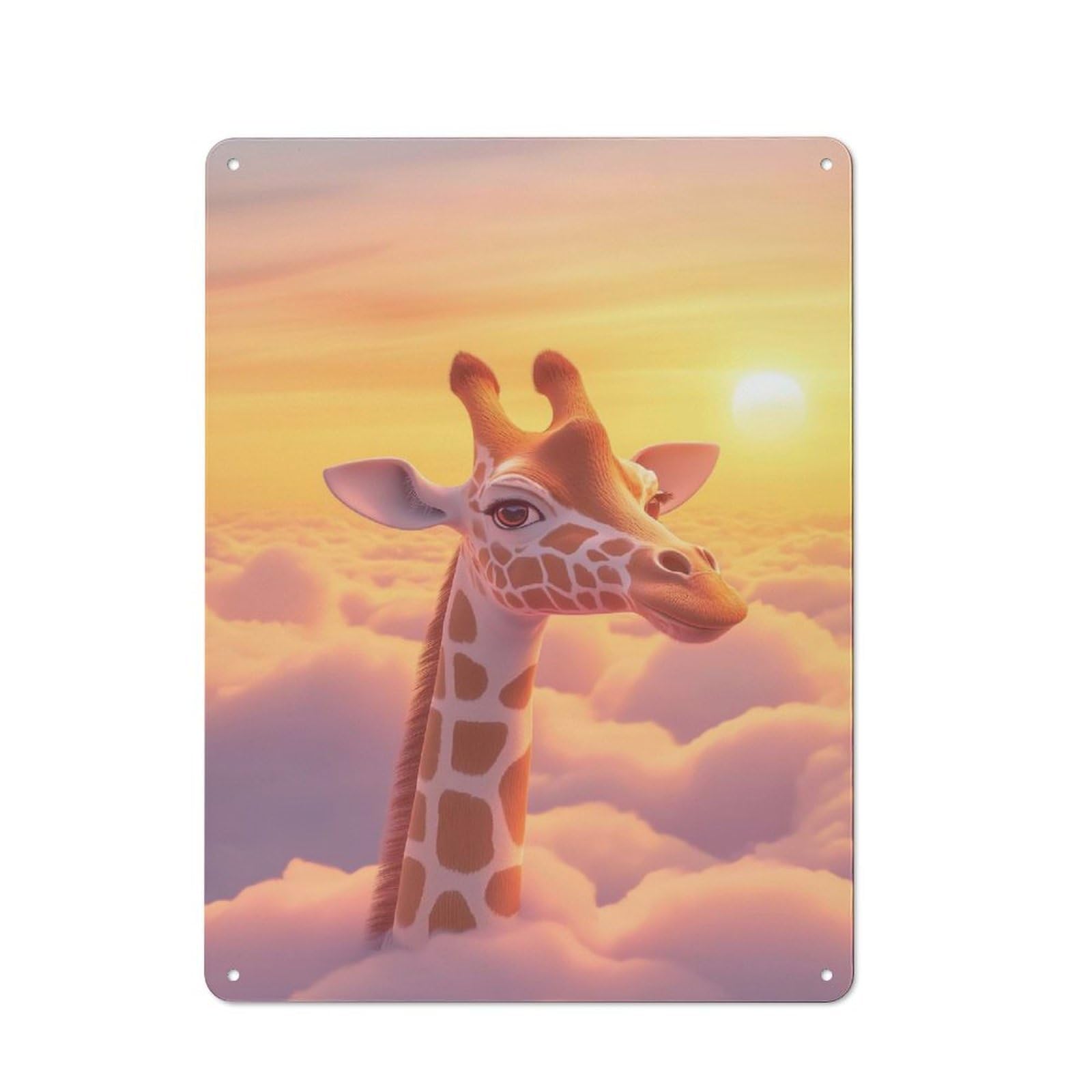 Junmoney Style-4 Giraffe In The Clouds Shed Style Metal Wall Decor 40X30cm, Tin Sign For Conservatory, Home Bar Or Utility Room