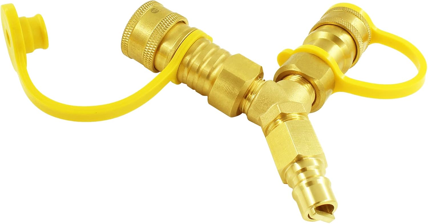 MCAMPAS 3/8'' Y Splitter Natural Gas Quick Connect Adapter,Suitable for Weber Natural Gas Grill. Portable Power Generator,Patio Heater,Pizza Oven, Outdoor Firepit