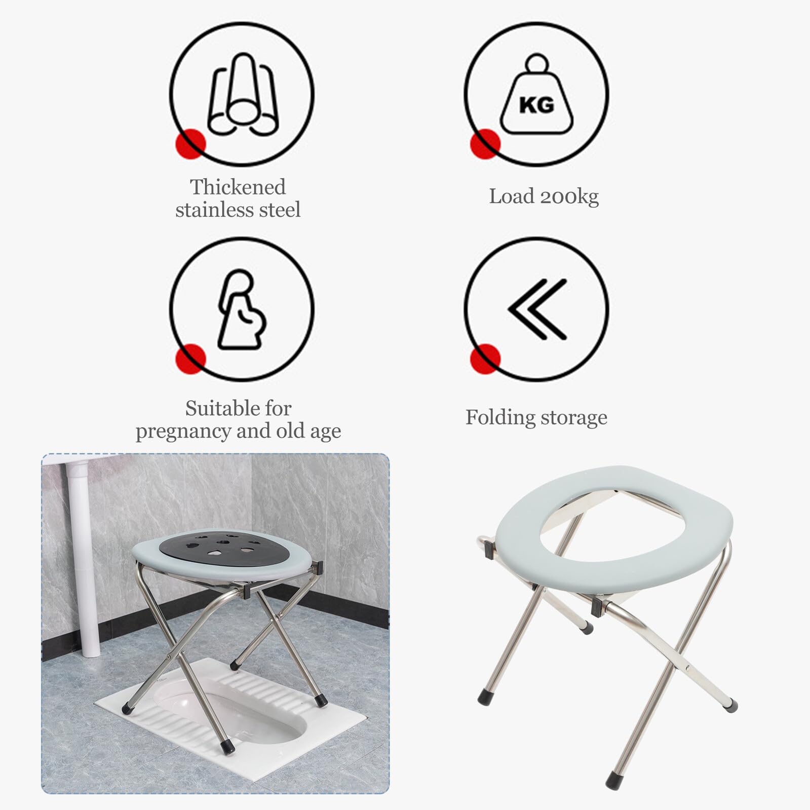 Silla De Baño Plegable Portátil Función De Orinal para Adultos, Adecuada para Uso En Viajes, Camping y Cuidado De Personas Mayores