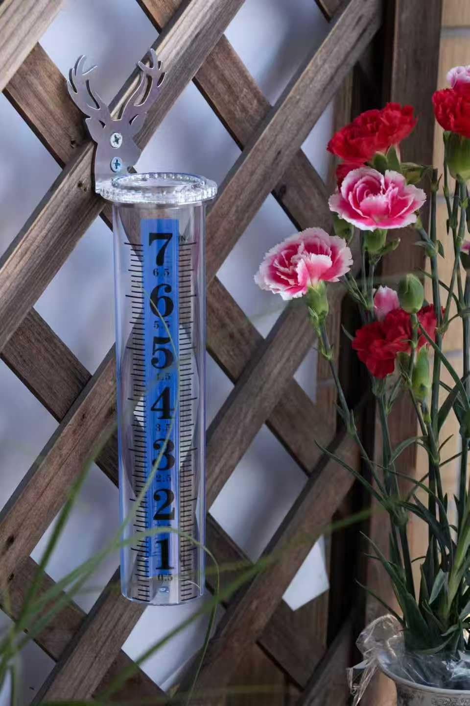 17,8 cm Regenmesser im Freien, genaue Glasröhre, am besten bewertet mit Hirschform Gestell, dekoratives Hirschgeweih Regenmesswerkzeug für Garten, Rasen, Terrasse (Stil B)
