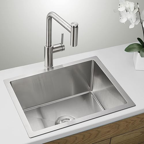 Miniatura 8 de OUGOO Fregadero de barra de 15 x 13 pulgadas, con radio hermético de calibre 18, de acero inoxidable, empotrado, hecho a mano, fregadero de cocina