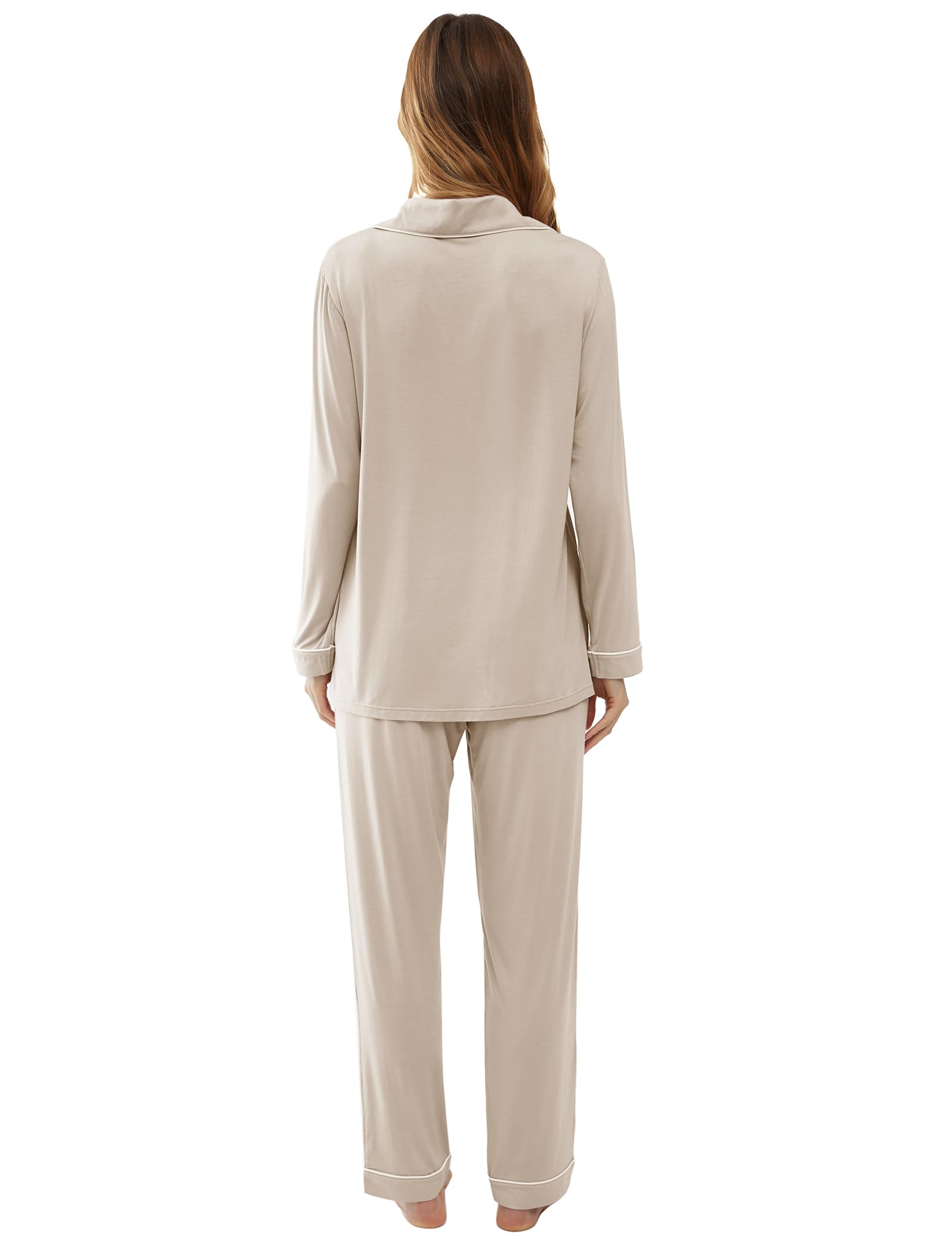 Joyaria Schlafanzug Lang Knöpfe Damen Bambus Viskose Knopfleiste Pyjama Set Bequeme Nachtwäsche Hausanzug Zweiteiliger S-XXL