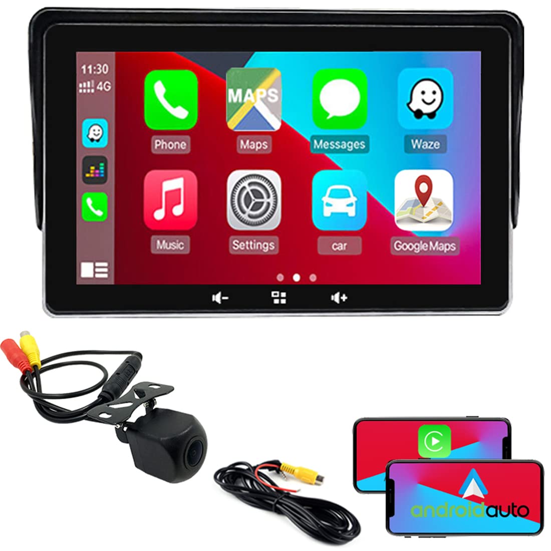 CP702 7in 2.5D IPS HD Pantalla táctil + AHD (2,5 mm) Cámara Pantalla de Coche Bluetooth Manos Libres Llamadas Inalámbrico CarPlay Android Auto Mirrorlink