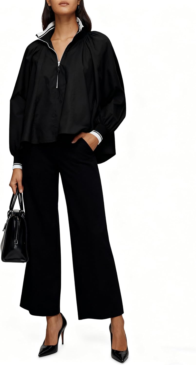 Women Half Zip Puff Sleeve Sporty Henley Blouse Dressy Casual Loose Fit Swing Tops Tunic Shirt - Image 5