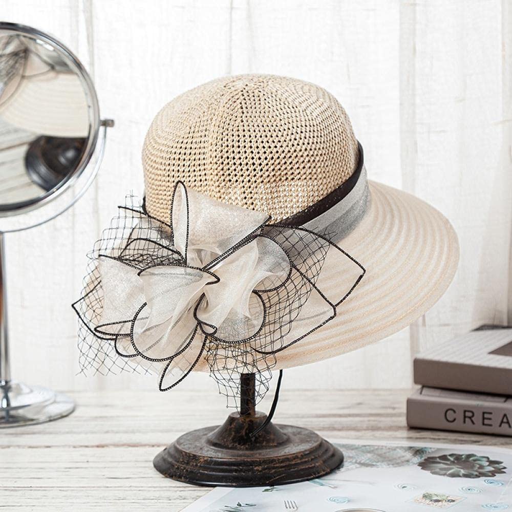 FBJOMSEWZO Sombreros De Paja Gorra De Mujer Sombrero Mujer Sombrero para El Sol De ala Ancha Sombreros De Playa para Boda Sombrero De Mujer con Lazo
