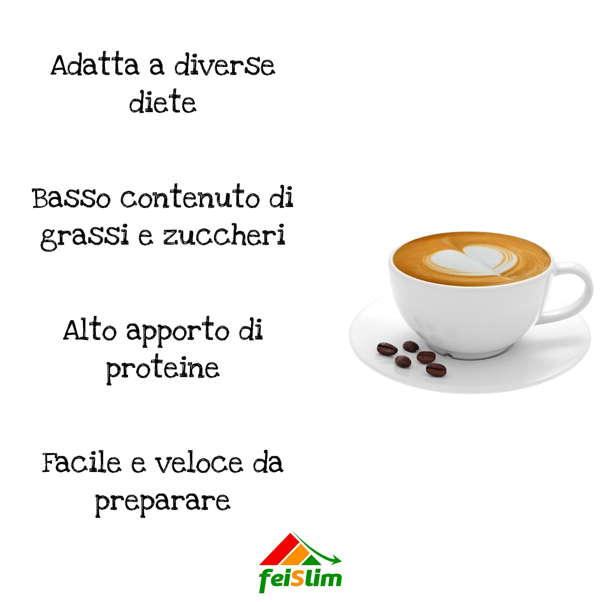 Feislim - Bevanda Cappuccino - Cappuccino Solubile per una Colazione Proteica ricca di Fibre con pochi Zuccheri e Grassi Bevanda a Basso Tenore di Calorie, confezione da 7 buste