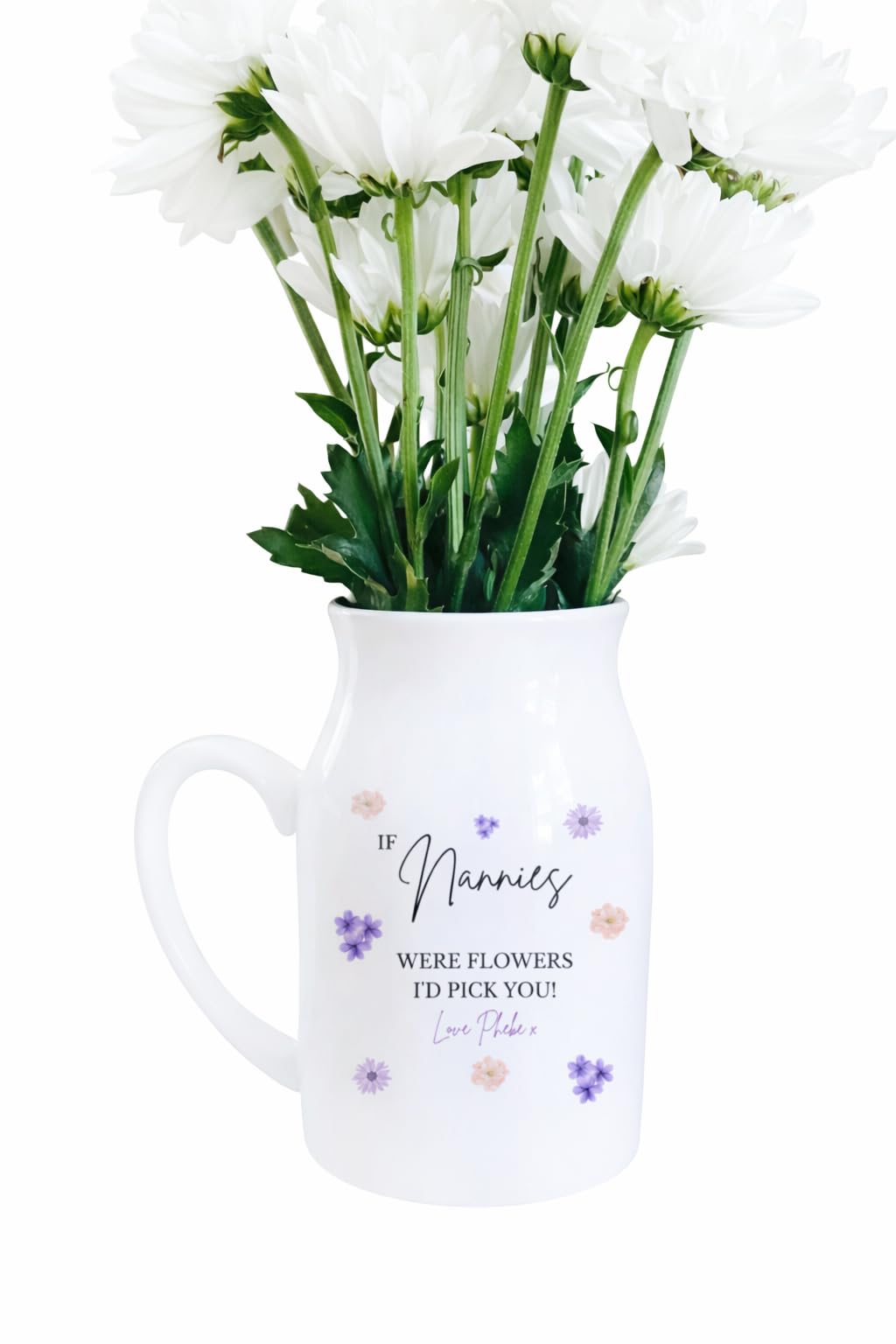 Uniquepgifts White Personalised Mothers Day Flower Jug, If Nannies Were Flowers, Nanny Gifts, Keepsake For Mum, Nan, Grandma, Nana, Auntie - 12.5Cm High
