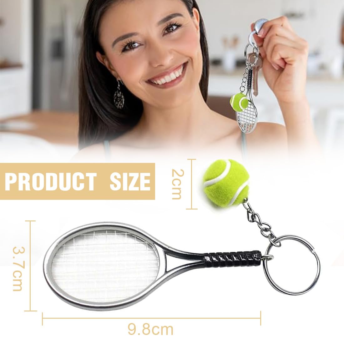 Portachiavi racchetta da tennis, 2 Pezzi Portachiavi per racchetta da tennis Mini portachiavi in metallo portachiavi palla da tennis regalo per portachiavi sport