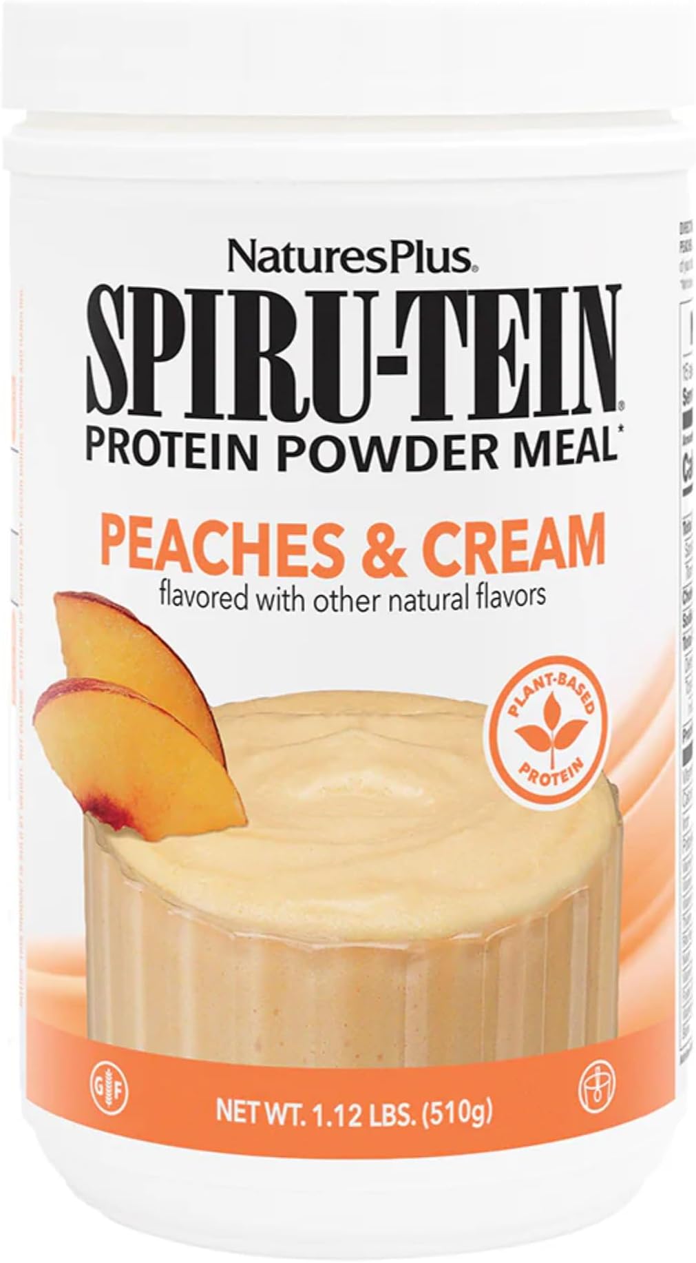 SPIRU-TEIN, Peaches & Cream - 1.12 lb - Plant-Based Protein Powder - Vitamins & Minerals for Energy - Vegetarian, Gluten Free - 15 Servings