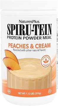 NaturesPlus SPIRU-TEIN, Peaches & Cream - 1.12 lb - Plant-Based Protein Powder - Vitamins & Minerals for Energy - Vegetarian, Gluten Free - 15 Servings