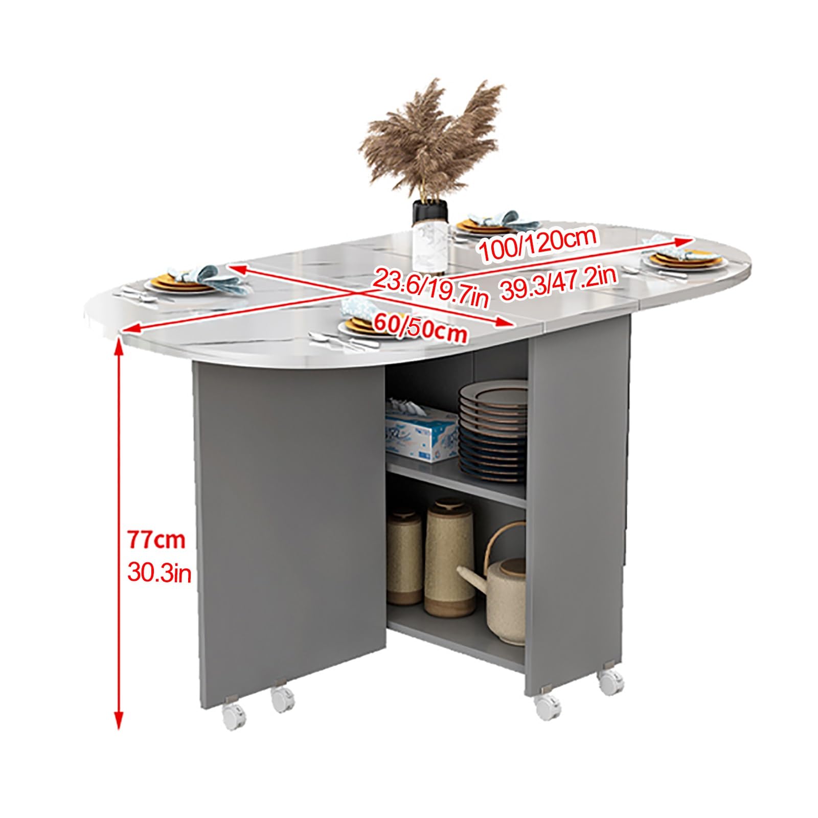 Amazon｜ラウンドテーブルコーナー折りたたみダイニングテーブル、6輪