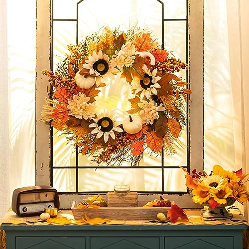 Couronne d'automne pour porte entrée : déco Thanksgiving de 50,8 cm - 3