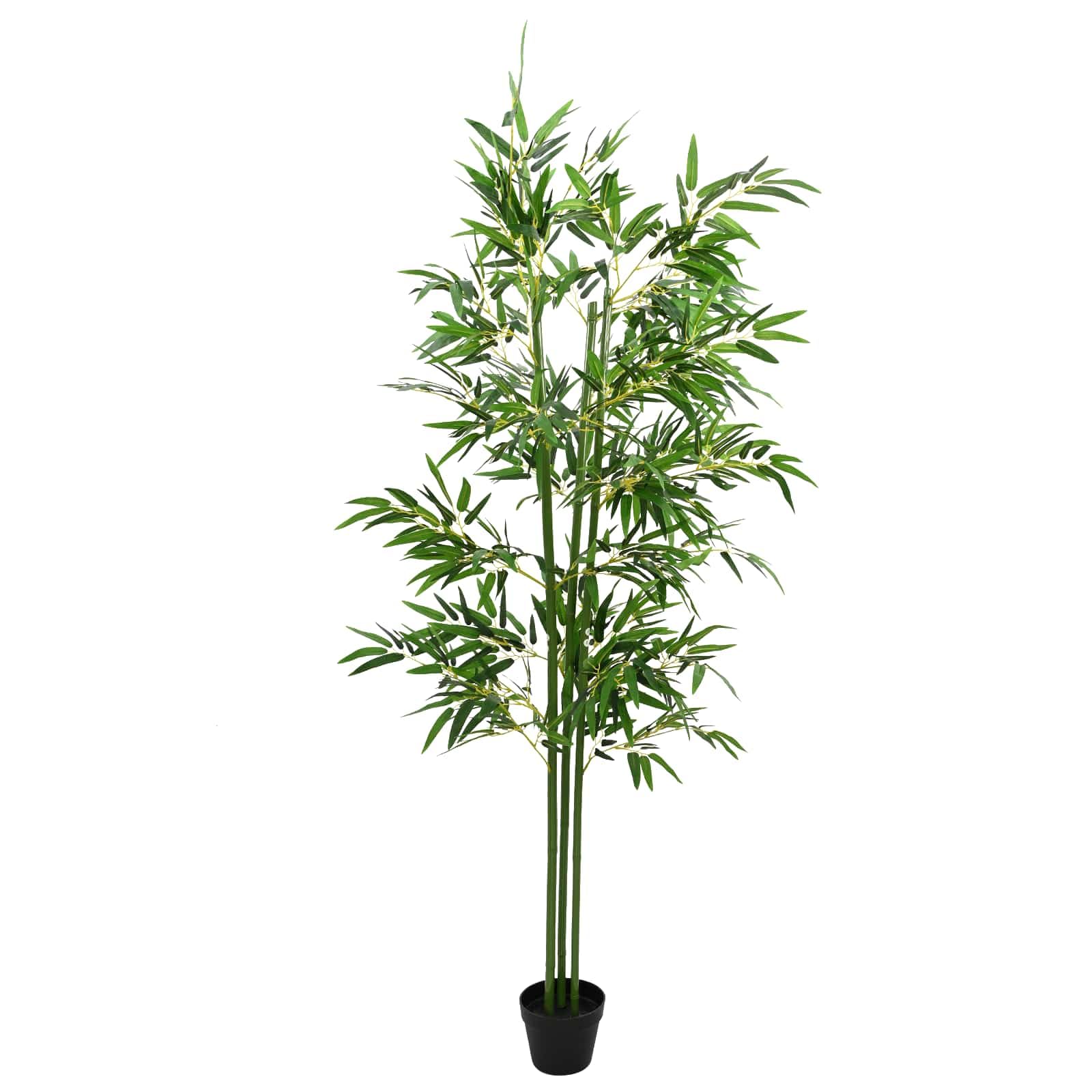 Lot de 4 arbres décoratifs en bambou dans un pot en plastique