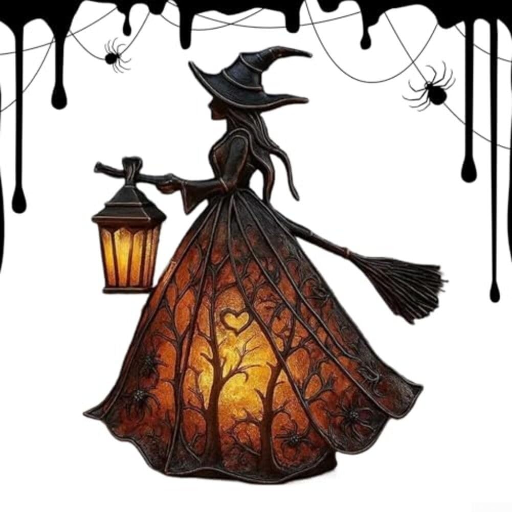 Gothic Halloween Deko - Akryl Hexe Motiv 15x15cm Für Schreibtisch, Auto & Wohnung