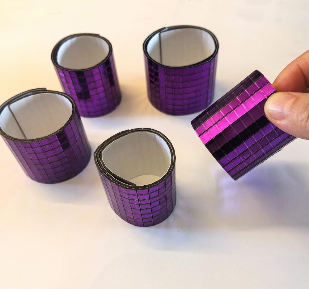 Colorful Self-Adhesive Glass Mirror Mosaic,2400Pcs 5x5mm Mirror Tiles for DIY Disco Ball, Cowboy Hat, Vase, Bottle, Interior Decoration (Purple, 2400pcs)
