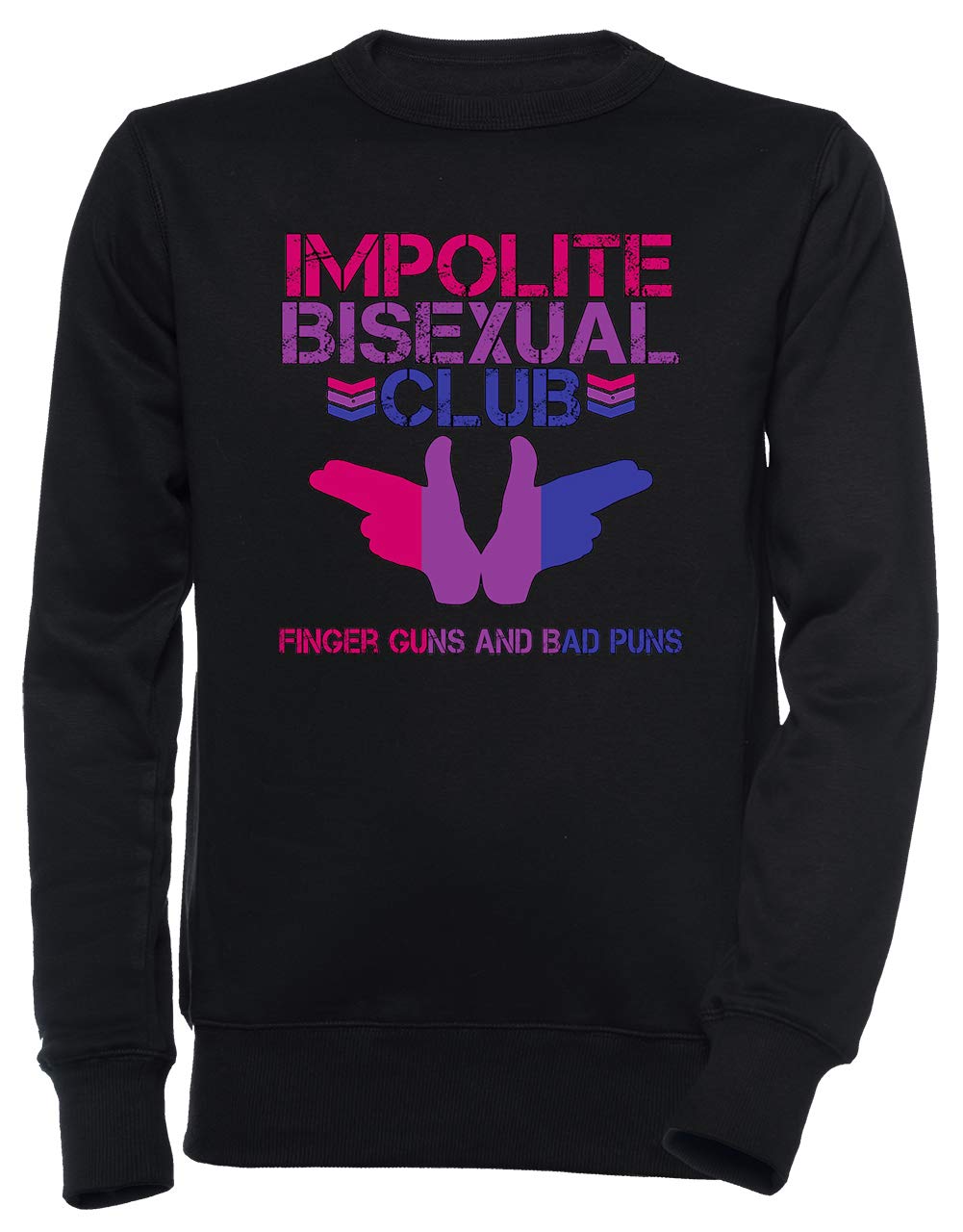 Impolite Bisexual Club Unisex Uomo Donna Felpa Maglione Pullover Nero Dimensioni XL Men's Women's Jumper Black T-Shirt X-Large Size XL