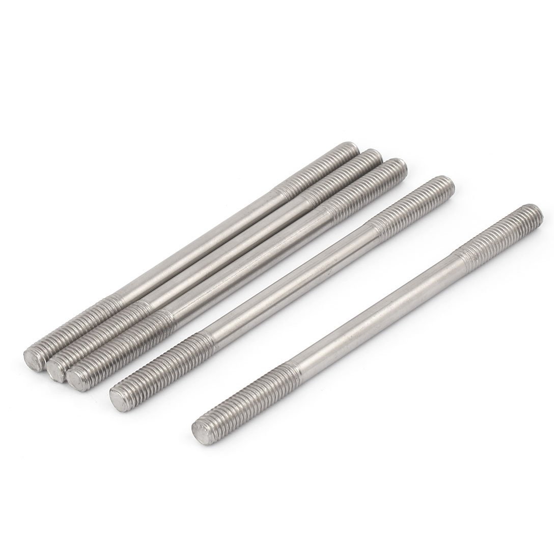 Uxcell Silver Tone Sourcingmap M8 X 130Mm Tight Adjustable Push Double End Thread Stud Teeth Rod 5Pcs