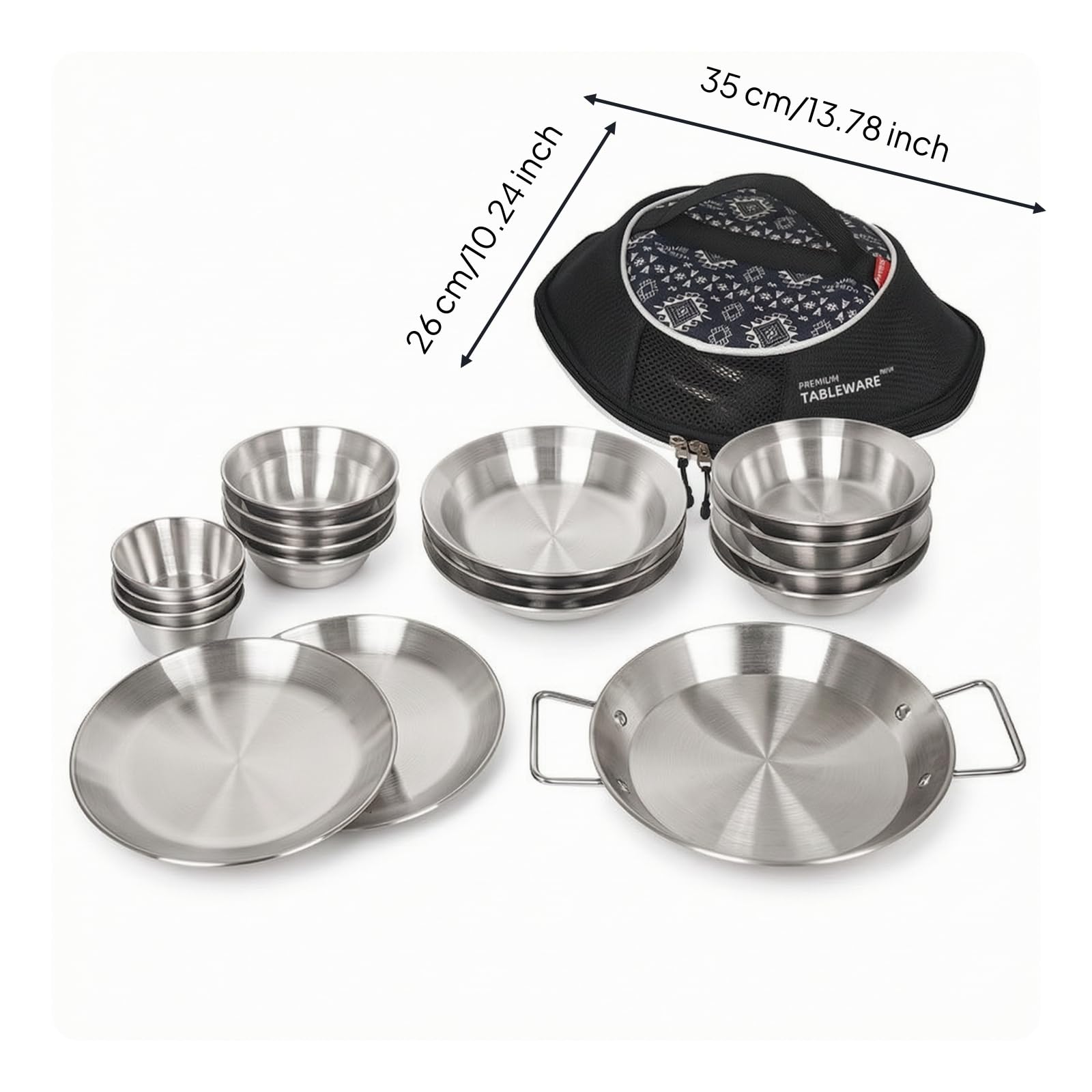 Milageto 18 Pezzi Stoviglie da Campeggio con Borsa Durevole Set da Campeggio in Acciaio Inox Antiruggine per Famiglie, Barbecue