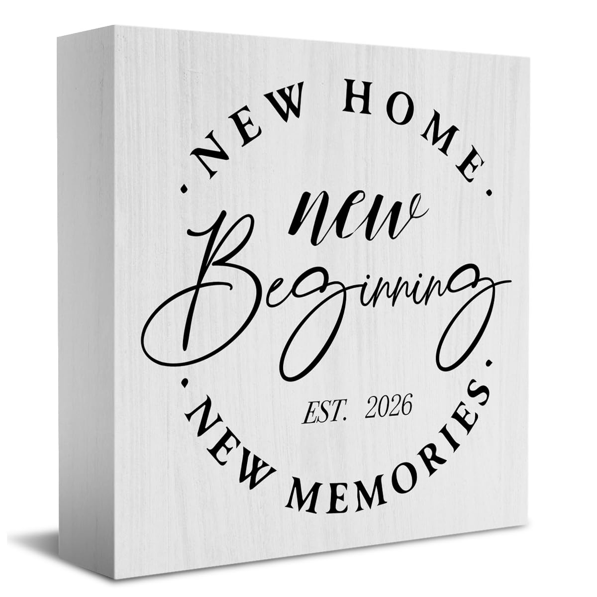 Rustic 2026 New Home Housewarming Gifts Ideas for Women Men Friend Home Desk Shelf Decor - 5.1 x 5.1 Inches New Memories Shelf Table Decor Desk Accessories - White