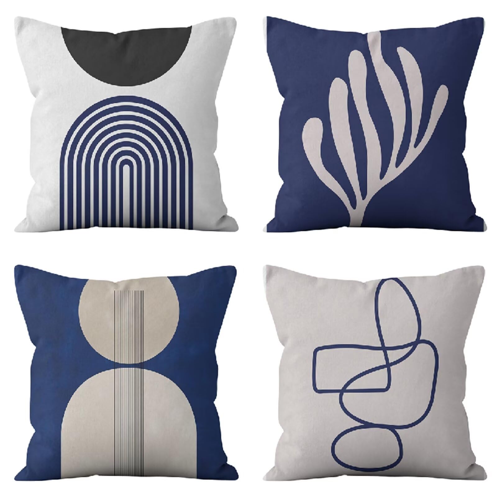 4er Set Kissenbezüge 40x40cm Marineblau - Geometrisch Leinen Optik