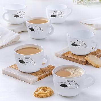 Shadow Opalware Cup Set of 6 pcs | Tea/Coffee Cups 140 ml | Microwave & Dishwasher Safe | Bone-Ash Free | Crockery Set Ideal for Daily Use & Gifting, White