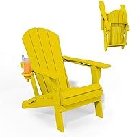Vista 11 de Sillas plegables Adirondack con portavasos, juego de 4 sillas de plástico HDPE para exteriores, resistentes a la intemperie, aspecto de madera real