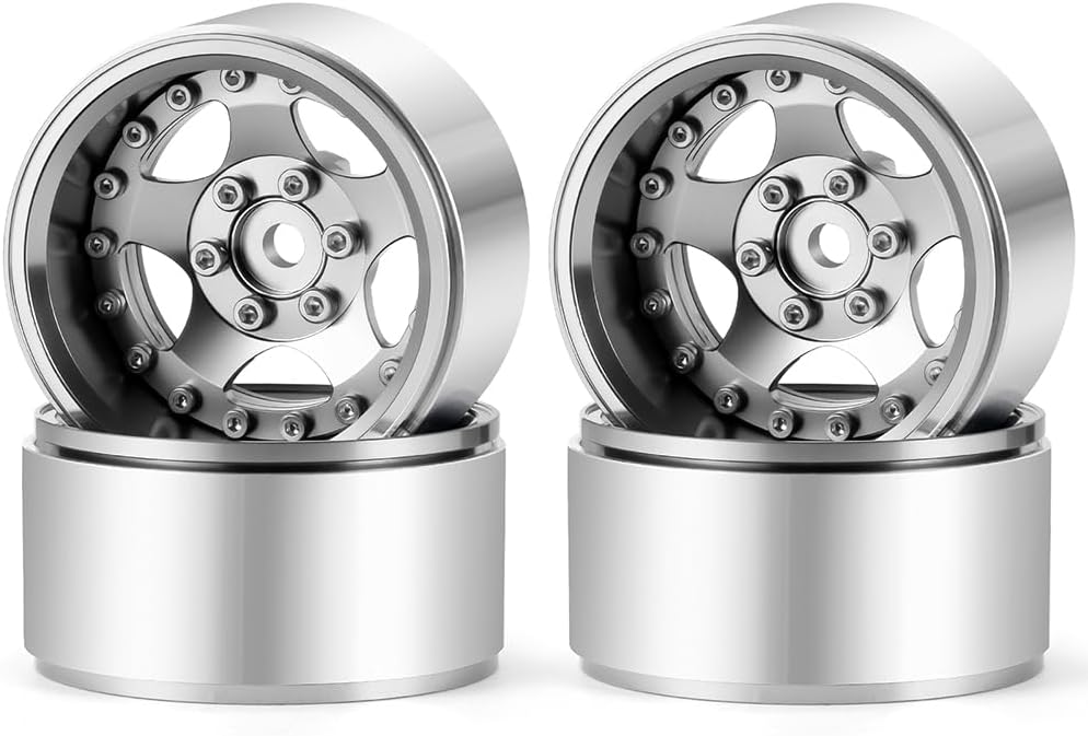 RCLIONS 4PCS Aluminum 1.9" Beadlock Wheel Rims Upgrades for Axial SCX10 I II III TRX4 GEN7 GEN8 1/10 RC Crawler Truck Car (Silver)