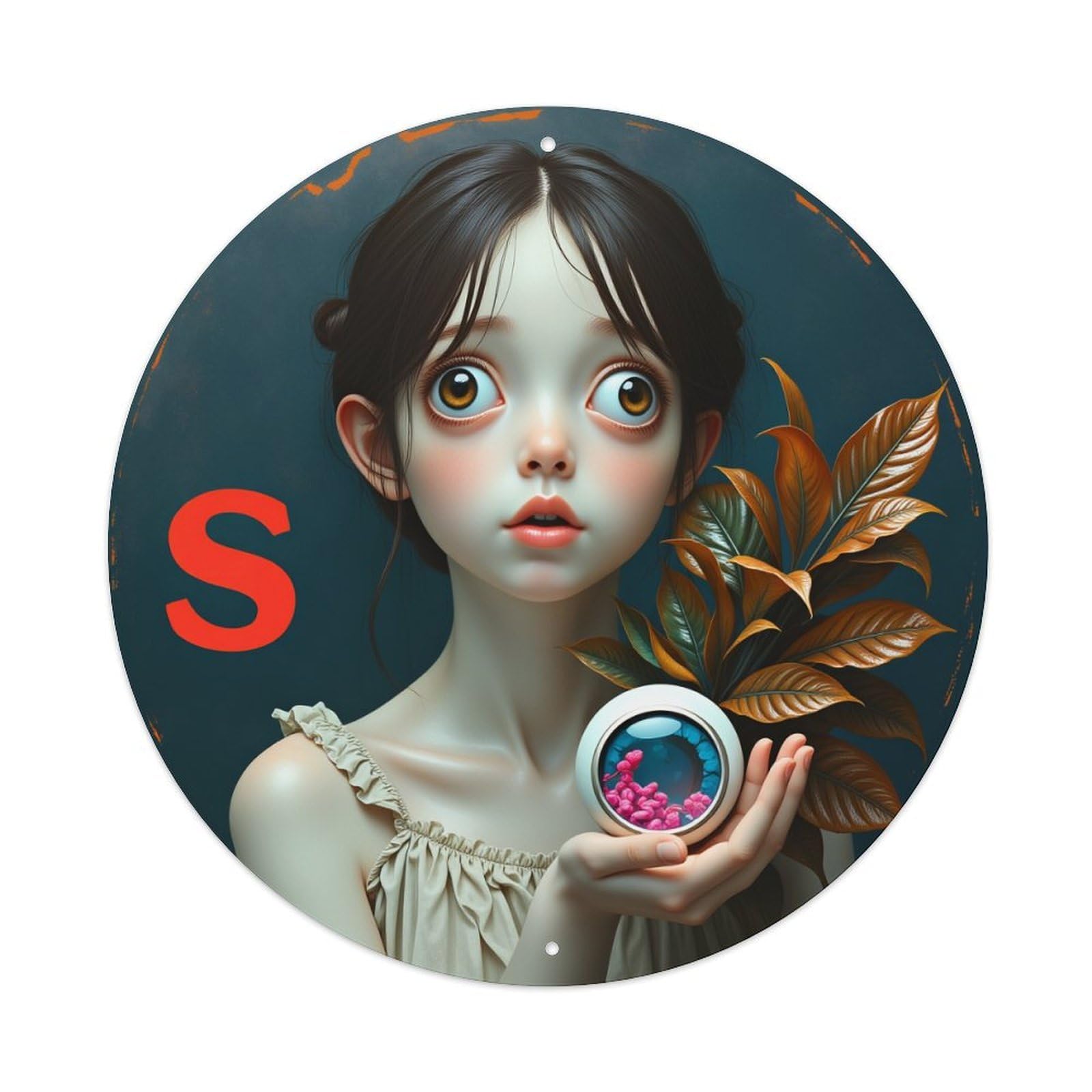 Fantasy Girl Holding Orb Plant Metal Tin Sign Vintage Garden Bedroom Cafe Bar Man Cave Home Wall Decor Metal Poster 8x8 inches