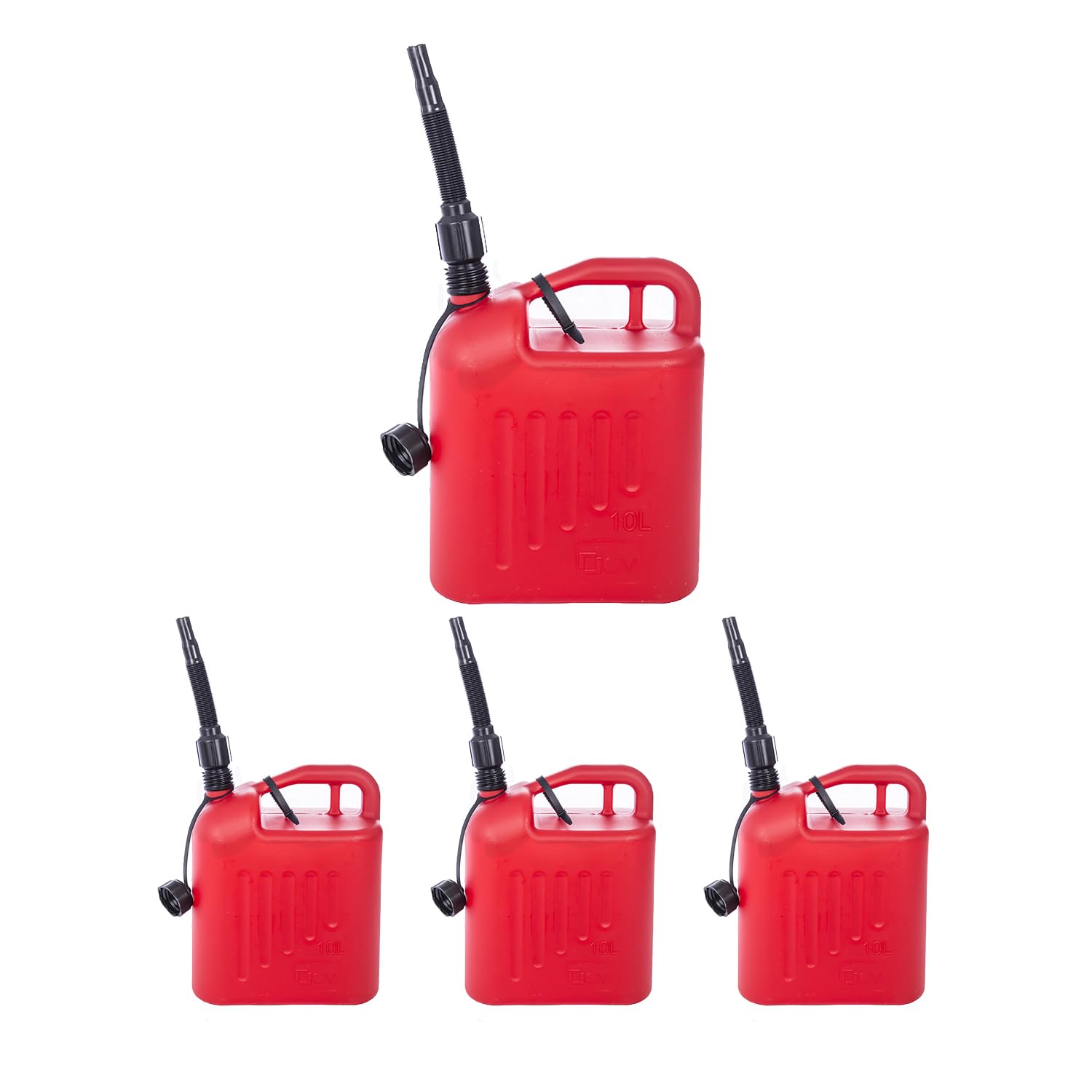 Garrafa Gasolina Roja Multiusos con Tapón y Manguera – 5L, 10L o 20L – Pack 4 o 5 Unidades. Bidón Con Agarre Fácil de Usar (Garrafa Gasolina Homologada 10L)