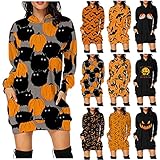 ✿✿【Design 】Der coolste Cardigan mit Tier-Katzen-Kürbis-Print wird eine süße Halloween-Überraschung für Ihre Familie sein. Eine coole Idee für Nichte, Neffe, Mama, Papa und Familie, um sie zu einer Kostümparty zu tragen und unterwegs zum Süßes oder Saures. Damen Langarm Mittelalter Kleid Bodenlangen Gebunden Taille Maxikleid Gothic Retro Kleid Prinzessin Renaissance Cosplay Dress Party Festlich Halloween Karneval Kostüm Damen Elegant Halloween Kleider Langarm Vintage Hepburn Cocktailkleid