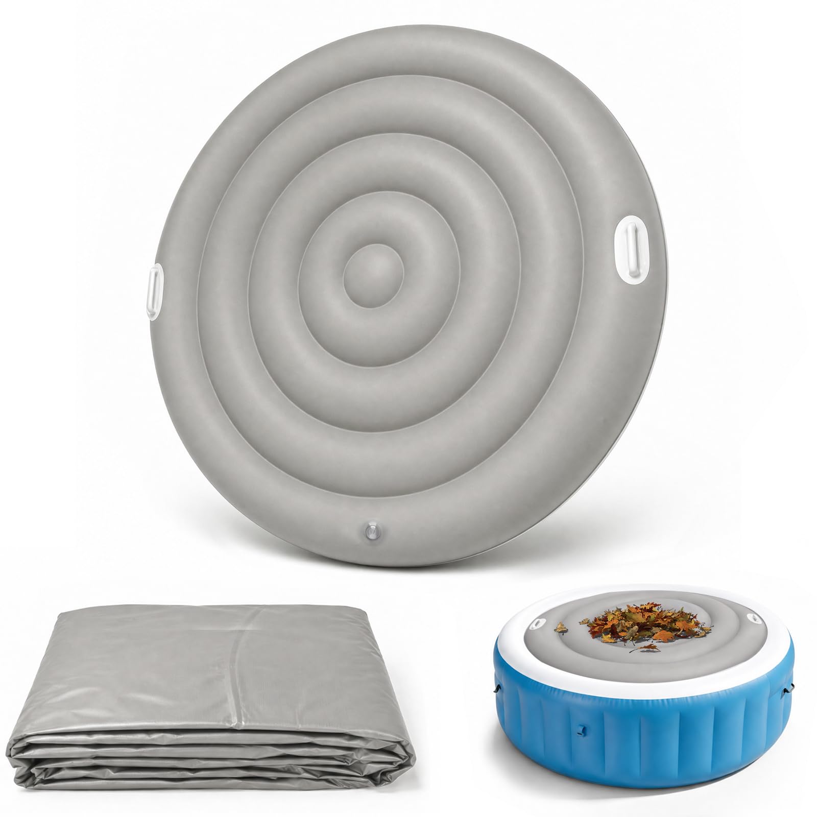 Cubierta hinchable para jacuzzi de bajo consumo con asas, tapa impermeable para spa y jacuzzis inflables (gris, diámetro 165 cm redondo)