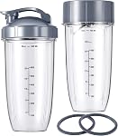 7 Pieces Blender Cups & Blade Replacement Set 32oz Huge Cup with 1 Flip-Top To-Go Lid and 1 Lid Ring & Premium Extractor Blade with Compatible with 600w/900w Blender