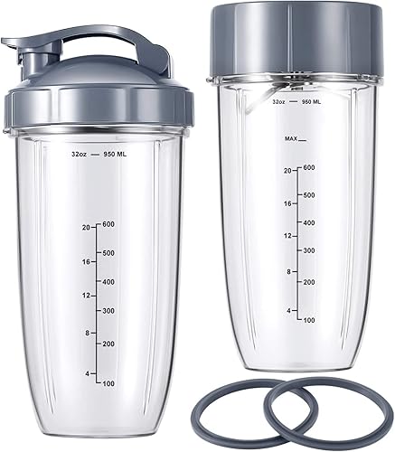 Miniatura 7 de Nutribullet - Juego de 7 tazas de licuadora y cuchilla de repuesto de 32 onzas con 1 tapa abatible para llevar y 1 anillo de tapa y cuchilla