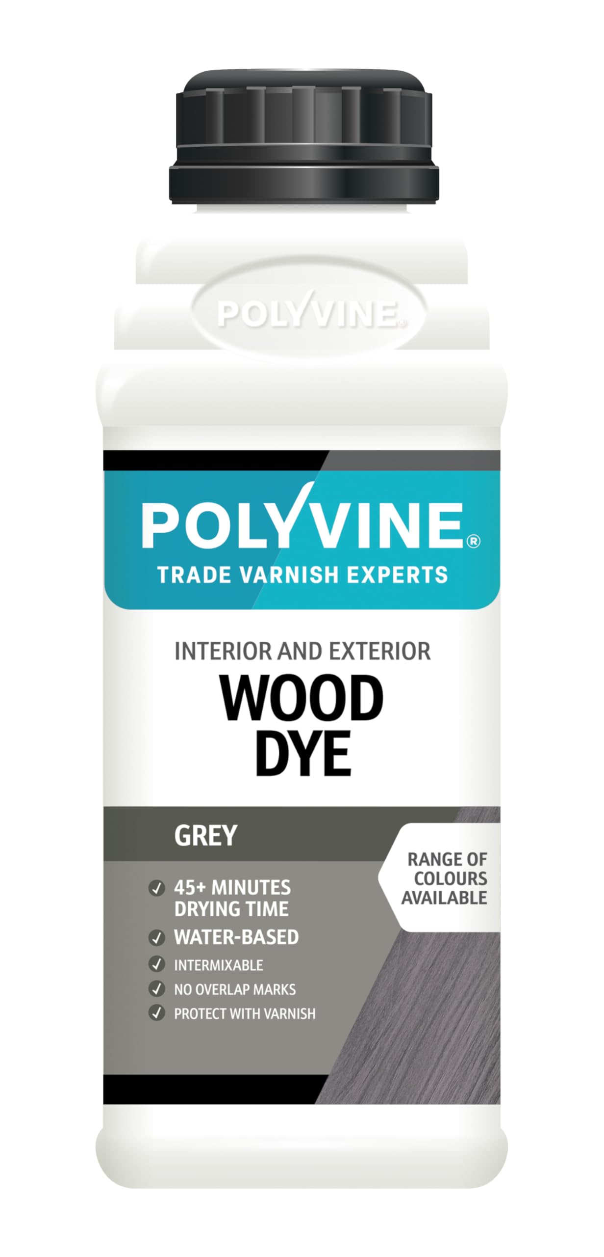 Polyvine Wood Dye – Interior Exterior Wood Colour Restorer – Quick Drying, Water Based Intermixable Woodwork Sealer Any Colour for Furniture, MDF, Ply, Hardwood, Softwood - Grey, 500ml