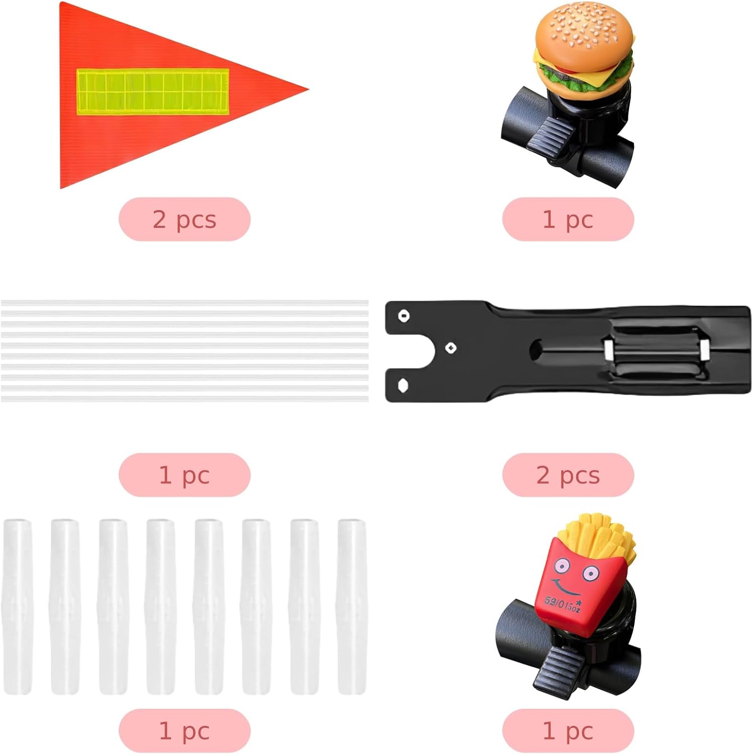 2 Sets Bike Safety Flag with Pole, Include 2 Pcs Aluminum Alloy Bells, High Visibility Orange Reflective, Adjustable Height, Fiberglass Pole, Fits Multiple Vehicles