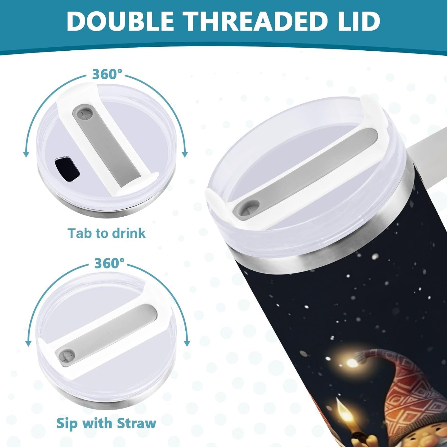 30oz Tumbler with Handle and Straw Lid, Christmas Gnomes Insulated Coffee Mug Stainless Steel Water Bottle Leakproof Vacuum Travel Coffee Cup