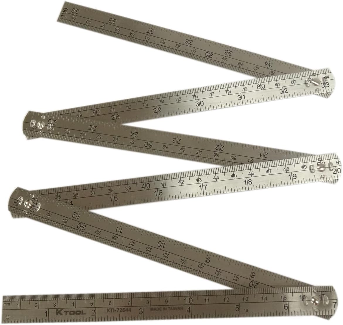 K Tool International 72644 3' Folding Steel Ruler for Garages for Repair Shops and DIY, Stainless Steel, Etched SAE and Metric Measurements, 6" Folding Joints, 15mm W x .06mm