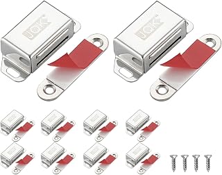 JQK Magnetic Cabinet Door Catch, Stainless Steel Closet Catches 10 Pack with Strong Magnetic, Furniture Latch 30 lbs, CC101-P10