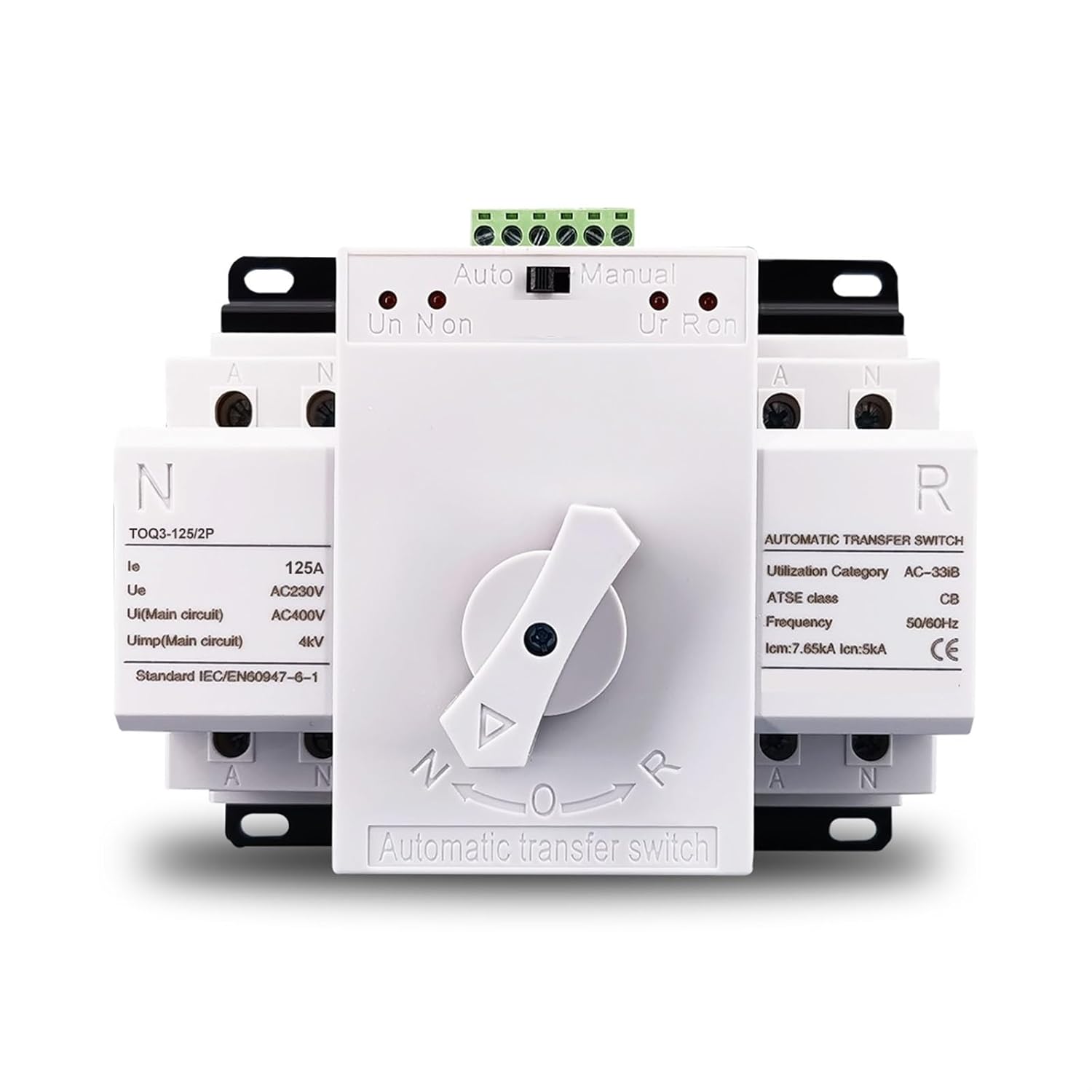 ATS 2P 125A 230V MCB Type Dual Power Automatic Transfer Switch TOQ3-2P/125