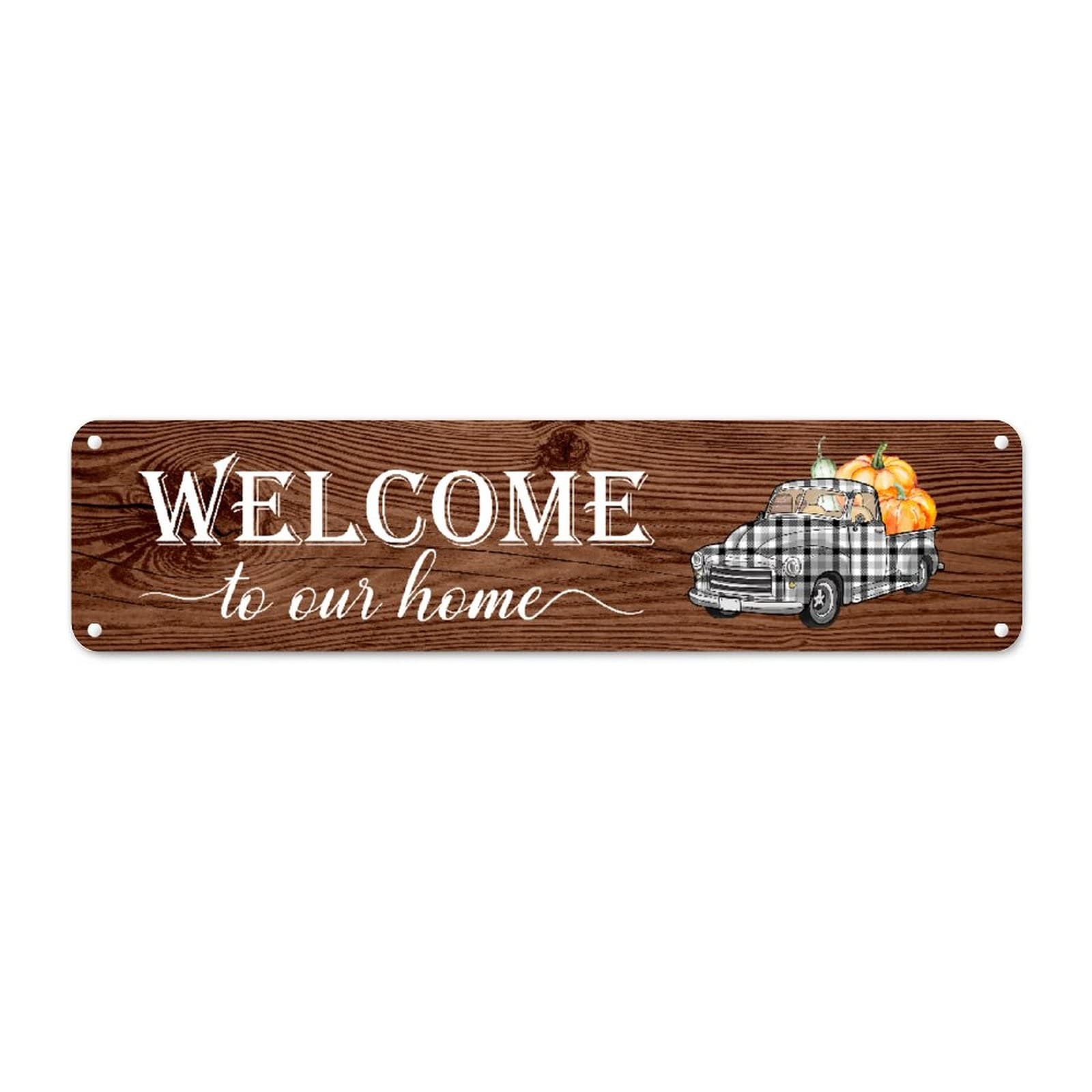 Plaque bienvenue en métal pour entrée style ferme d'automne