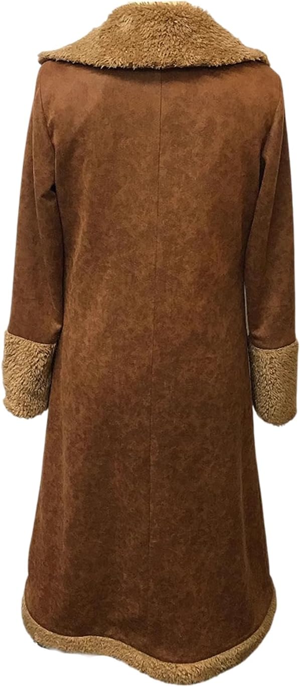 Long Fur Coats for Women Vintage Western Jackets Brown Faux Fur Coat Sherpa Fleece Lined Jacket Warm Winter Overcoat