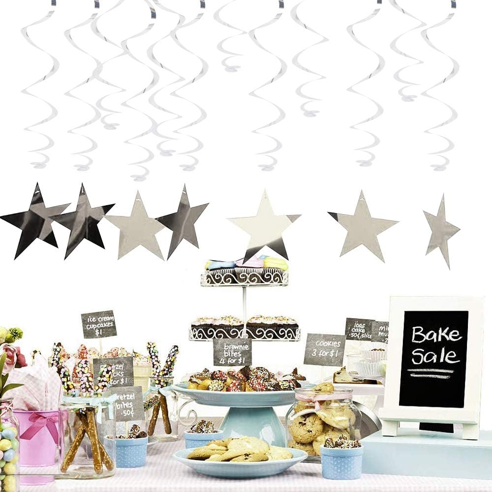 RIBBOOO Silver Hanging Reflective Star Paper Garland - Image 4