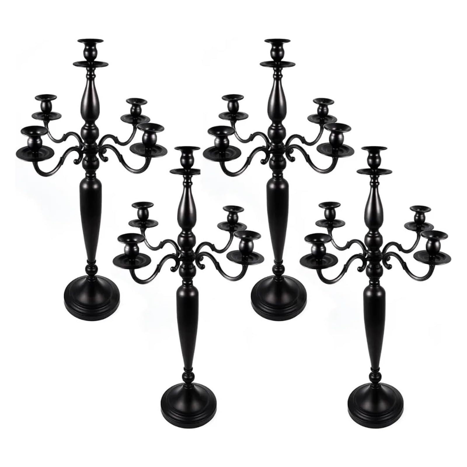 Candle Holders 4Pcs Black Candlestick Holder, 5 Arm Candelabra, 28 Inch Tall, Metal Taper Candle(Black)