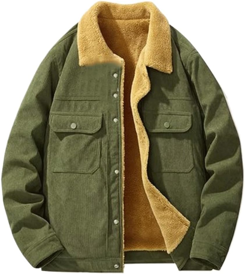 Winter Lamb Fleece Thickened Warm flip Collar Jacket With Corduroy coat men(M)