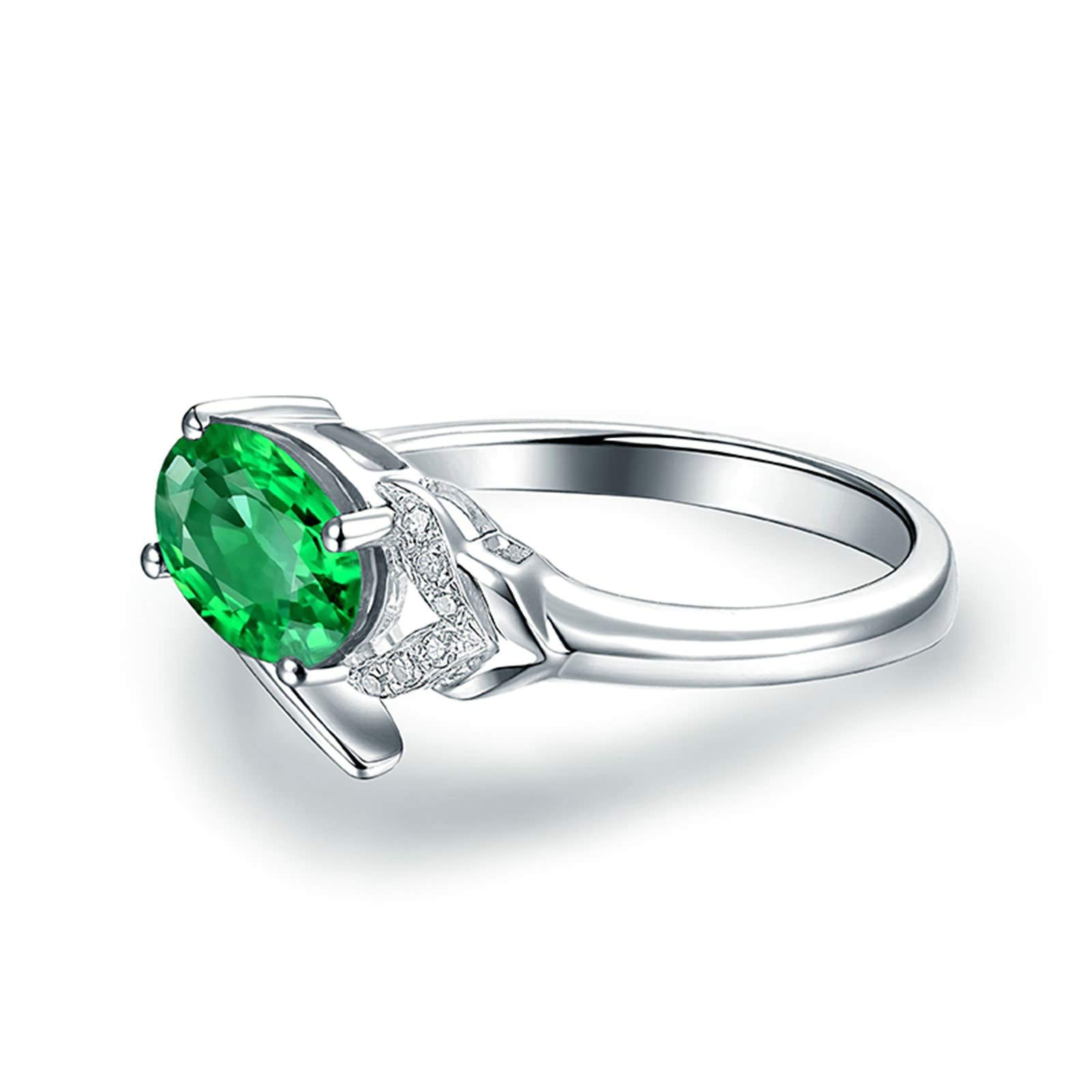Anillos de compromiso de oro blanco y platino, anillo de boda para mujer, talla 1/2-V, 1/2, rosa con esmeralda ovalada de 1,2 quilates y moissanita de 0,03 quilates