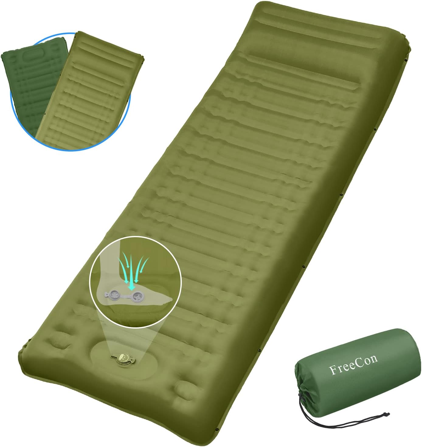 Matelas De Camping Autogonflant Ultraléger – Avec Pompe à Pied Intégrée, Coussin D'Air Confortable Et Oreiller Intégré