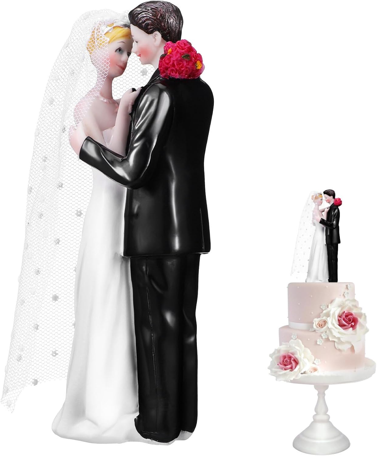 HOMSFOU Wedding Cake Toppers, Resin Bride and Groom Figurine Cake Decoration for Wedding Engagement Party 1pcs